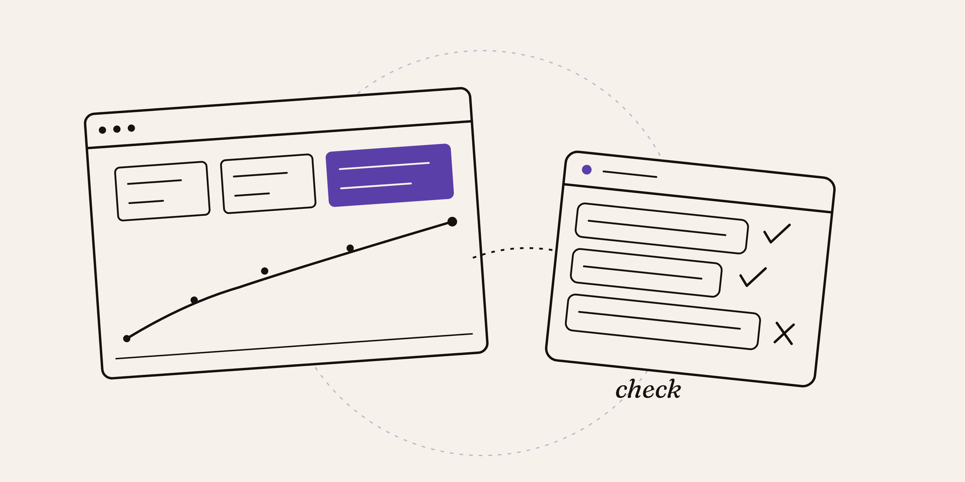 Power BI dashboard met een paarse KPI-tegel en trendlijn, naast een Copilot chatpaneel met twee vinkjes en één kruis